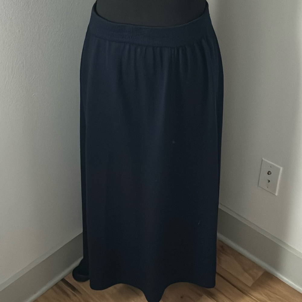 ST. JOHN Separates navy blue stretch knit A line elastic waist midi skirt Sz 10